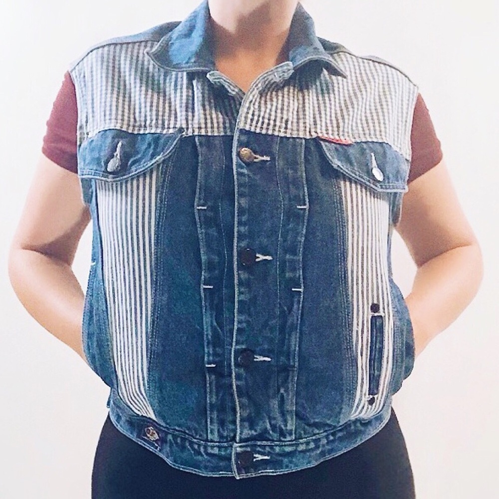 Vintage FLASH denim jean vest stripes and pattern